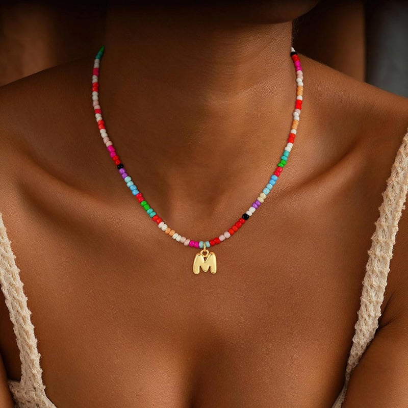 Maxcate Valentines Day Gifts for Kids Teen Girls Women - Bubble Colorful Initial Necklaces for Teen Girl Gifts Trendy Stuff Birthday Valentines Gift Choker Necklace for Women Girl Kids Jewelry - Image 2